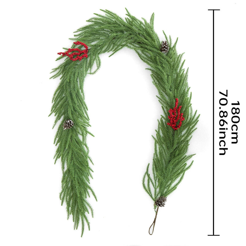 71" Real-Touch Pinecone & Berry Vine Garland, Faux Greenery for Christmas Decor, Staircase, Table Centerpiece, Wedding, Home Decor