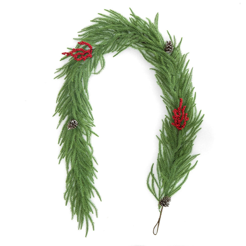 71" Real-Touch Pinecone & Berry Vine Garland, Faux Greenery for Christmas Decor, Staircase, Table Centerpiece, Wedding, Home Decor