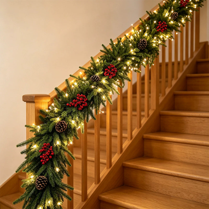 71" Real-Touch Pinecone & Berry Vine Garland, Faux Greenery for Christmas Decor, Staircase, Table Centerpiece, Wedding, Home Decor