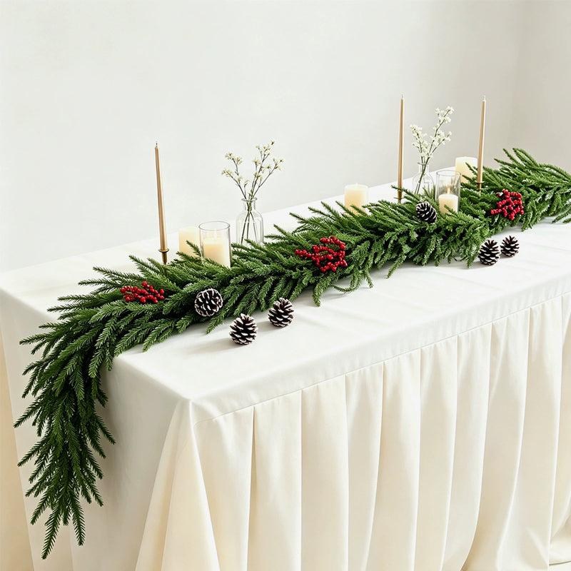 71" Real-Touch Pinecone & Berry Vine Garland, Faux Greenery for Christmas Decor, Staircase, Table Centerpiece, Wedding, Home Decor