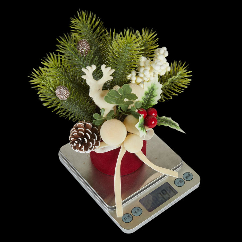 Flocked Mini Reindeer Christmas Tree with Twine Bow, 9" Tall, Festive Holiday Decor for Tabletop, Home, Wedding, or Event