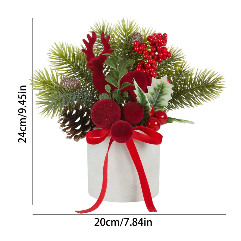 Flocked Mini Reindeer Christmas Tree with Twine Bow, 9" Tall, Festive Holiday Decor for Tabletop, Home, Wedding, or Event