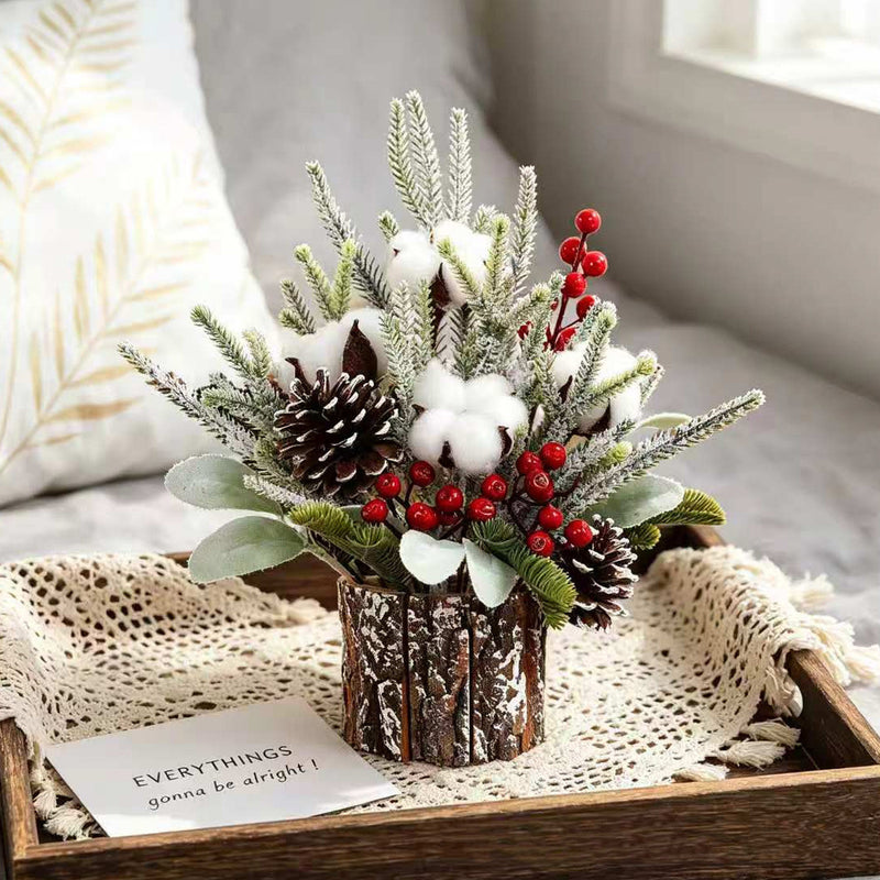 12" Mini Faux Christmas Tree Decor, 10" Wide Realistic Tabletop Pine with Lifelike Detail, Perfect for Holiday Centerpieces, Wedding Decor & Festive Home Accents