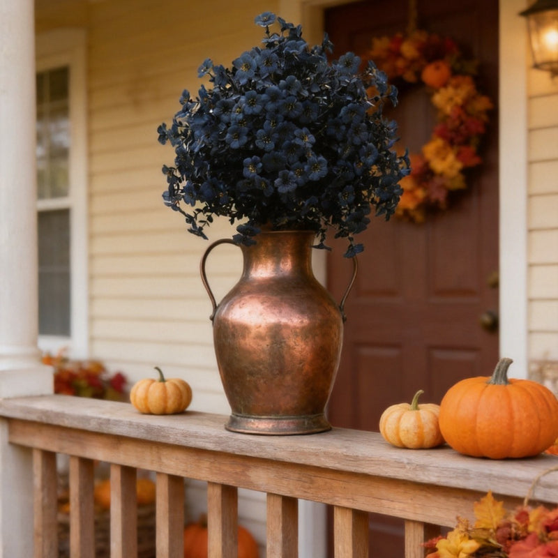 Black Violet Artificial Flowers - 22" Fall Halloween Faux Florals for Outdoor Garden, Home Decor, Weddings & Events (250 Blooms per Bunch)