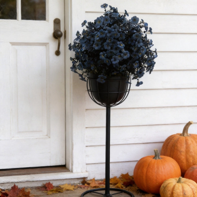 Black Violet Artificial Flowers - 22" Fall Halloween Faux Florals for Outdoor Garden, Home Decor, Weddings & Events (250 Blooms per Bunch)