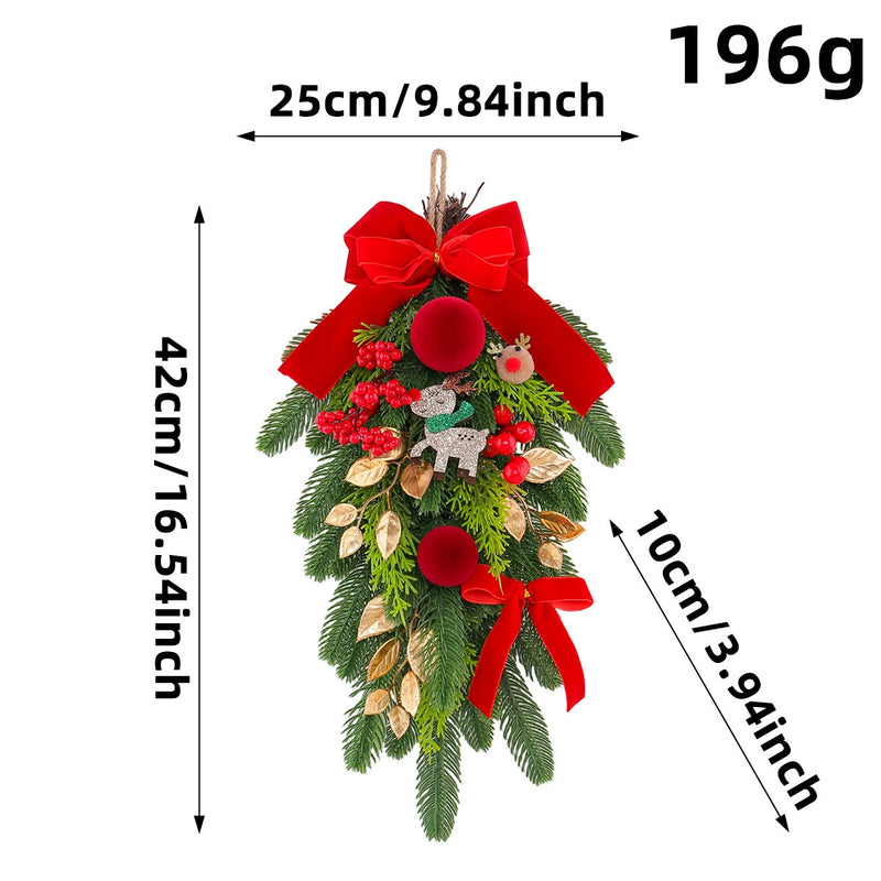 Velvet Red Reindeer Hanging Decor - 19" Christmas Wreath & Cone Ornaments Set, Rustic Holiday Door Hanging for Home, Wedding, Boutique Wholesale