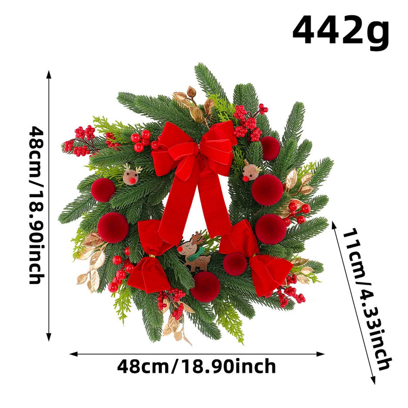 Velvet Red Reindeer Hanging Decor - 19" Christmas Wreath & Cone Ornaments Set, Rustic Holiday Door Hanging for Home, Wedding, Boutique Wholesale