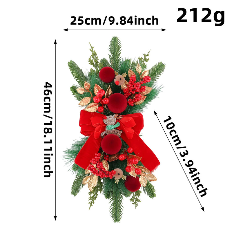 Velvet Red Reindeer Hanging Decor - 19" Christmas Wreath & Cone Ornaments Set, Rustic Holiday Door Hanging for Home, Wedding, Boutique Wholesale