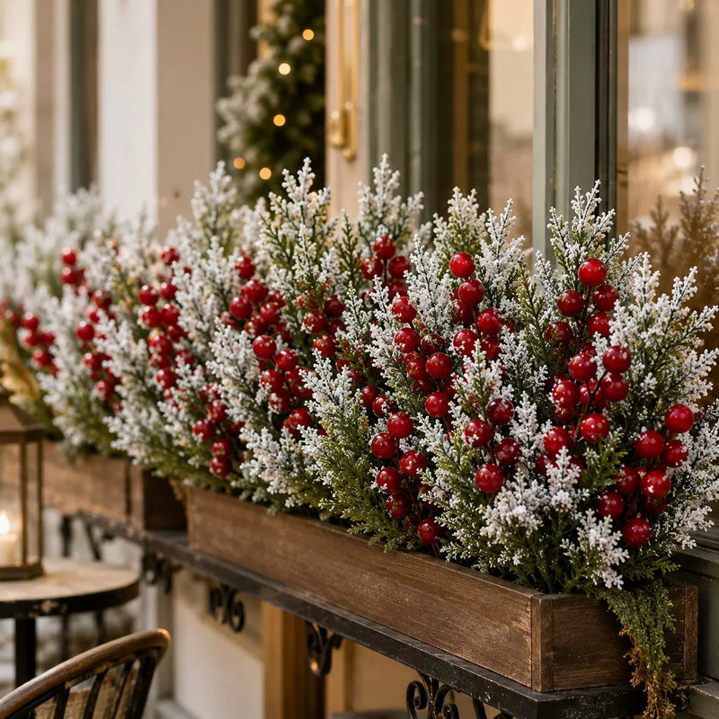 15" Realistic Artificial Pine Sprigs with Red Berries, Christmas Holiday Decor, DIY Floral Arrangements, Wedding Centerpieces, Home & Window Display