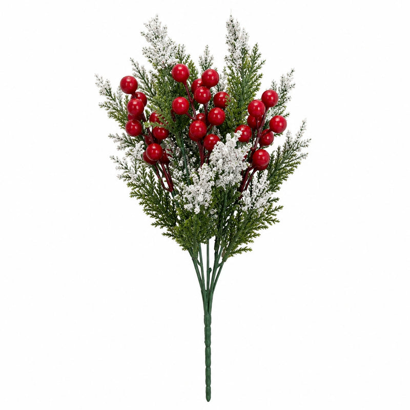 15" Realistic Artificial Pine Sprigs with Red Berries, Christmas Holiday Decor, DIY Floral Arrangements, Wedding Centerpieces, Home & Window Display