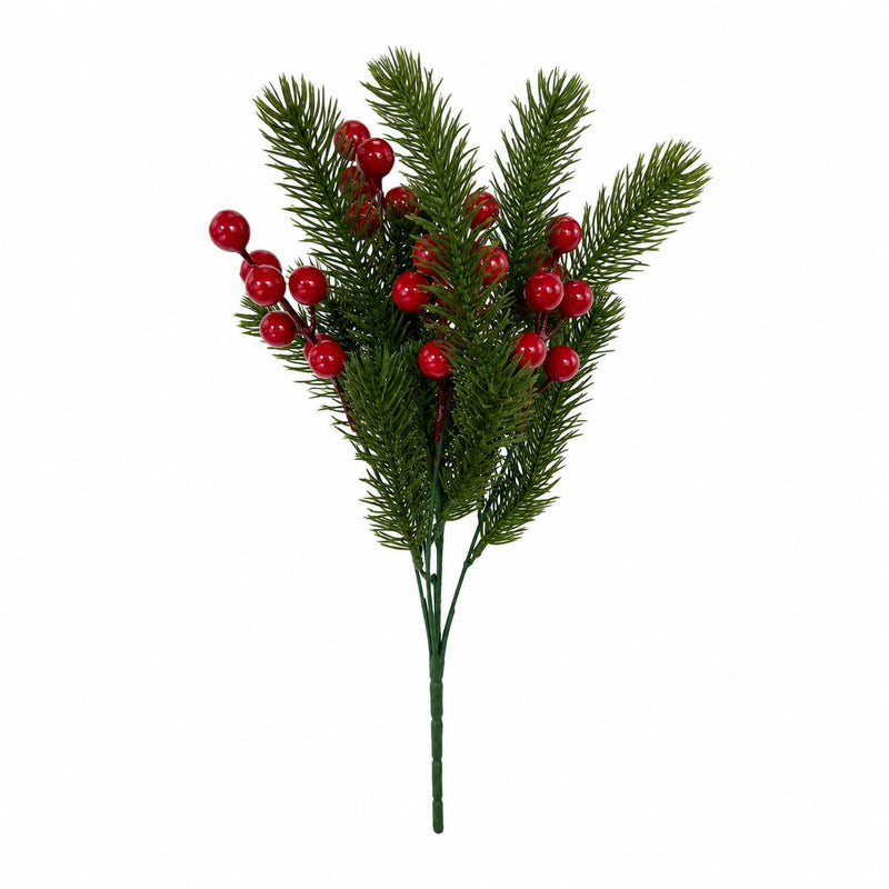 15" Realistic Artificial Pine Sprigs with Red Berries, Christmas Holiday Decor, DIY Floral Arrangements, Wedding Centerpieces, Home & Window Display