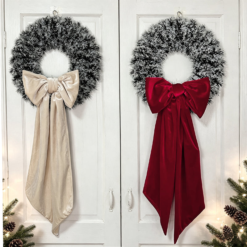 Christmas Velvet Ribbon Garland, 82" Long x 6.5" Wide Decorative Bow, Holiday Party Decor, DIY Wreaths, Wedding & Home Decoration