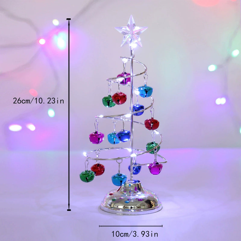 10" Glittering LED Crystal Christmas Tree Decor, Gold/Silver Metallic Tabletop Centerpiece for Holiday, Wedding & Home Decor