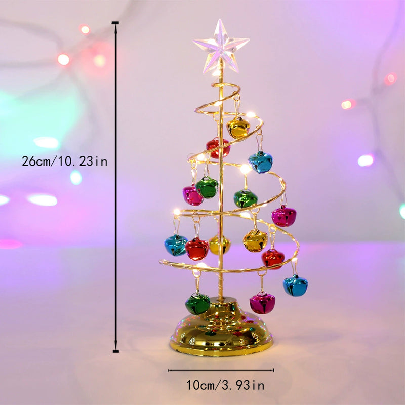 10" Glittering LED Crystal Christmas Tree Decor, Gold/Silver Metallic Tabletop Centerpiece for Holiday, Wedding & Home Decor