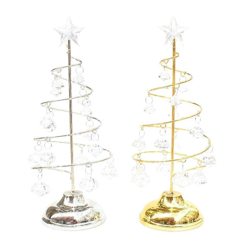 10" Glittering LED Crystal Christmas Tree Decor, Gold/Silver Metallic Tabletop Centerpiece for Holiday, Wedding & Home Decor