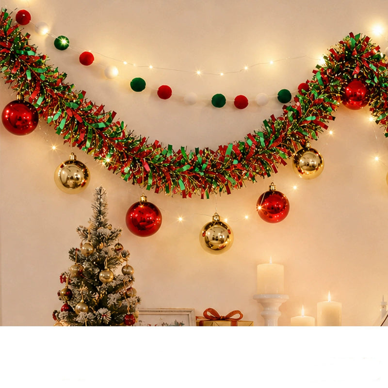 6.5ft Christmas Garland with Lights, Felt Trees & Pom Poms - Holiday Party Decor for Home, Weddings, Store Displays, DIY Seasonal Styling