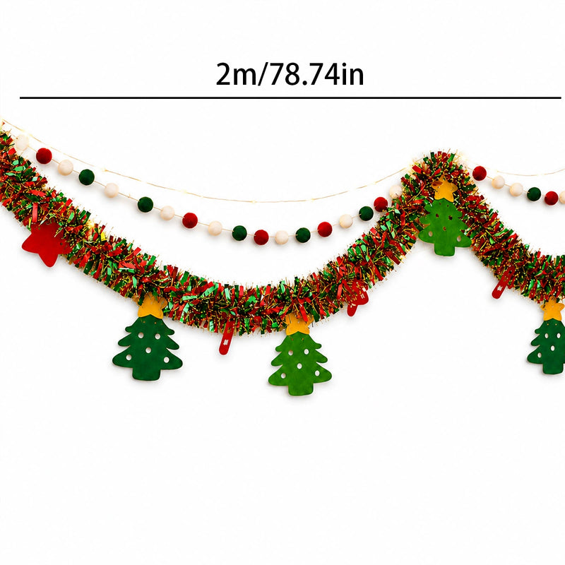 6.5ft Christmas Garland with Lights, Felt Trees & Pom Poms - Holiday Party Decor for Home, Weddings, Store Displays, DIY Seasonal Styling