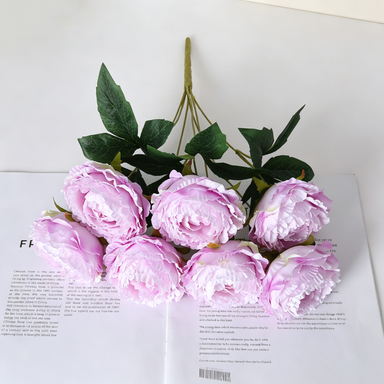 Peony Artificial Flowers, 7 Blooms per Stem, 19" Tall with 3.5" Flowers, Real-Touch Silk Peonies for Wedding Bouquets, Home Decor, Centerpieces
