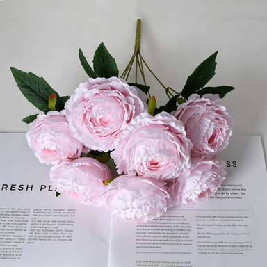 Peony Artificial Flowers, 7 Blooms per Stem, 19" Tall with 3.5" Flowers, Real-Touch Silk Peonies for Wedding Bouquets, Home Decor, Centerpieces