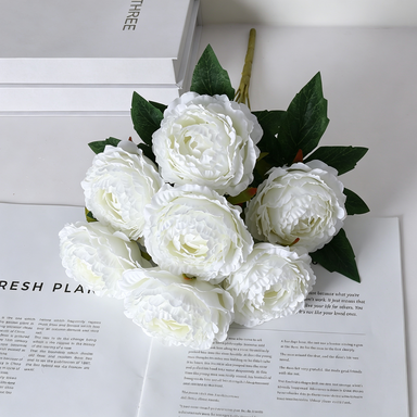 Peony Artificial Flowers, 7 Blooms per Stem, 19" Tall with 3.5" Flowers, Real-Touch Silk Peonies for Wedding Bouquets, Home Decor, Centerpieces