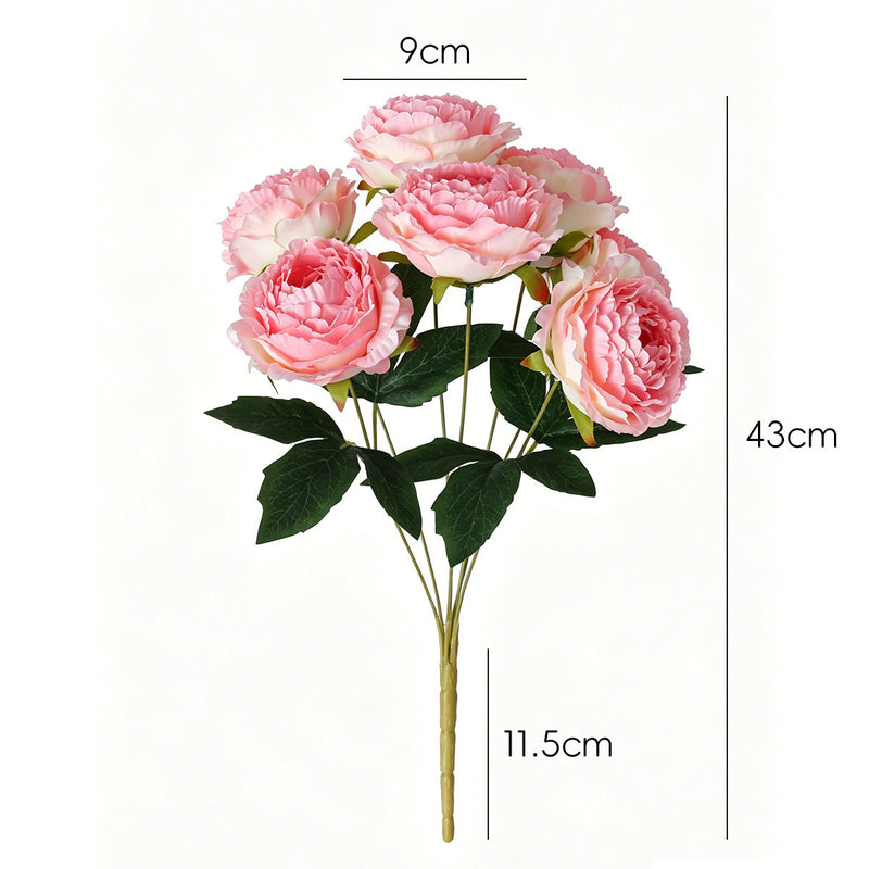 Peony Artificial Flowers, 7 Blooms per Stem, 19" Tall with 3.5" Flowers, Real-Touch Silk Peonies for Wedding Bouquets, Home Decor, Centerpieces