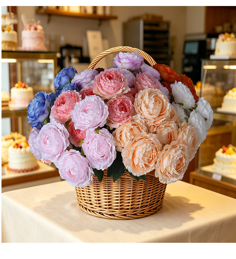 Peony Artificial Flowers, 7 Blooms per Stem, 19" Tall with 3.5" Flowers, Real-Touch Silk Peonies for Wedding Bouquets, Home Decor, Centerpieces