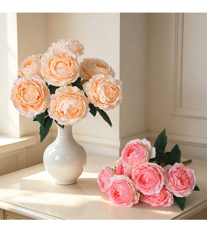 Peony Artificial Flowers, 7 Blooms per Stem, 19" Tall with 3.5" Flowers, Real-Touch Silk Peonies for Wedding Bouquets, Home Decor, Centerpieces