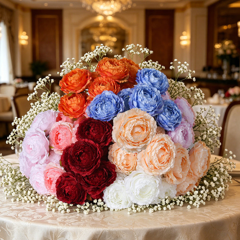 Peony Artificial Flowers, 7 Blooms per Stem, 19" Tall with 3.5" Flowers, Real-Touch Silk Peonies for Wedding Bouquets, Home Decor, Centerpieces