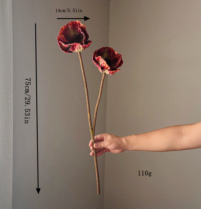 30" Real-Touch Poppy Stems, 2 Blooms per Stem (5.5" Wide) - Lifelike Faux Flowers for Weddings, Home Decor, Vase Arrangements in Deep Purple, Burgundy & Espresso