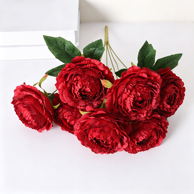 Peony Artificial Flowers, 7 Blooms per Stem, 19" Tall with 3.5" Flowers, Real-Touch Silk Peonies for Wedding Bouquets, Home Decor, Centerpieces