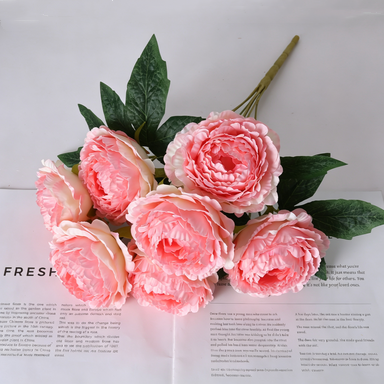 Peony Artificial Flowers, 7 Blooms per Stem, 19" Tall with 3.5" Flowers, Real-Touch Silk Peonies for Wedding Bouquets, Home Decor, Centerpieces