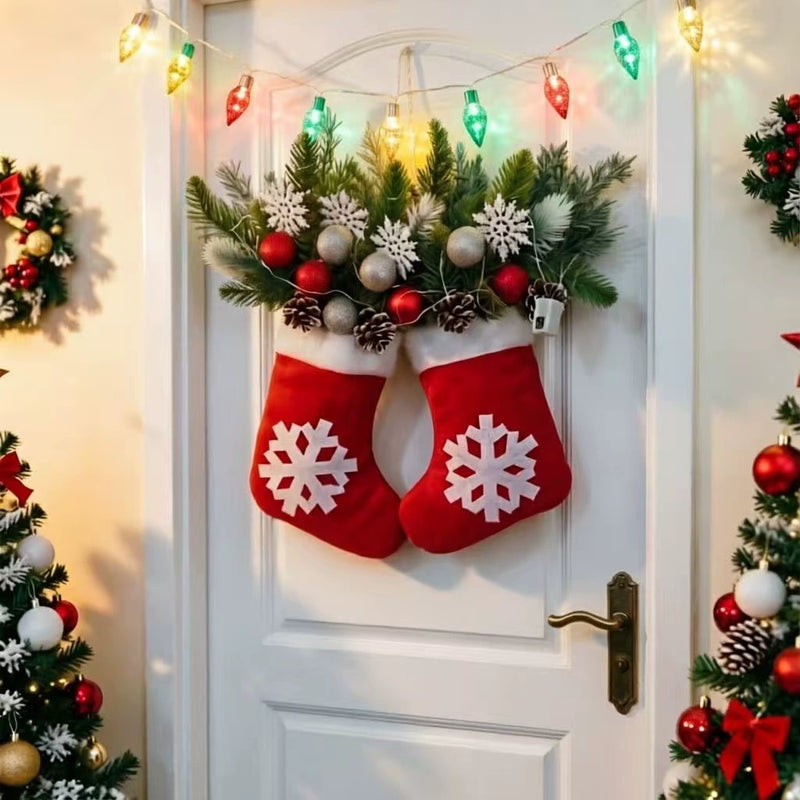 Glowing Christmas Glove Wreath - 16" LED Holiday Decor, Realistic Faux Greenery for Door, Mantel, Table Centerpiece, Wedding & Party Decorations