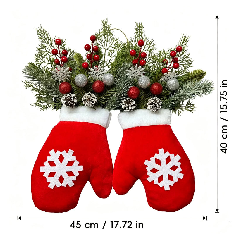 Glowing Christmas Glove Wreath - 16" LED Holiday Decor, Realistic Faux Greenery for Door, Mantel, Table Centerpiece, Wedding & Party Decorations