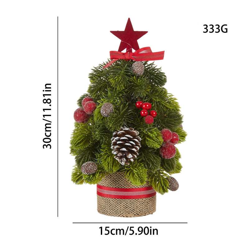 12" Realistic Faux Star-Topped Christmas Tree with Pinecones, Berries & Burlap Base - Tabletop Holiday Decor, Wedding Centerpiece, Festive Home Accent