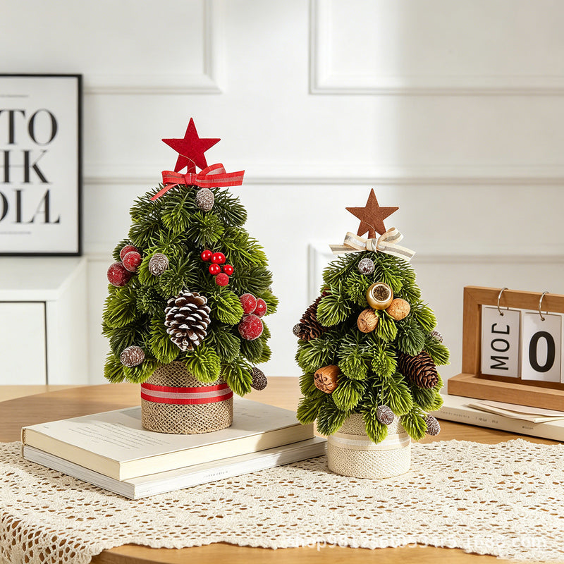 12" Realistic Faux Star-Topped Christmas Tree with Pinecones, Berries & Burlap Base - Tabletop Holiday Decor, Wedding Centerpiece, Festive Home Accent