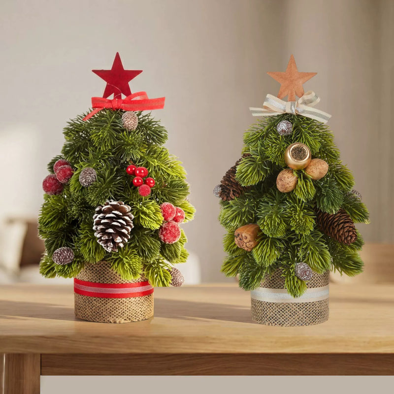 12" Realistic Faux Star-Topped Christmas Tree with Pinecones, Berries & Burlap Base - Tabletop Holiday Decor, Wedding Centerpiece, Festive Home Accent