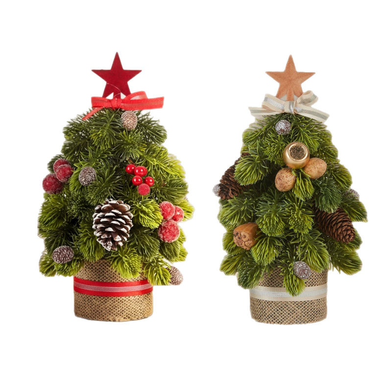 12" Realistic Faux Star-Topped Christmas Tree with Pinecones, Berries & Burlap Base - Tabletop Holiday Decor, Wedding Centerpiece, Festive Home Accent
