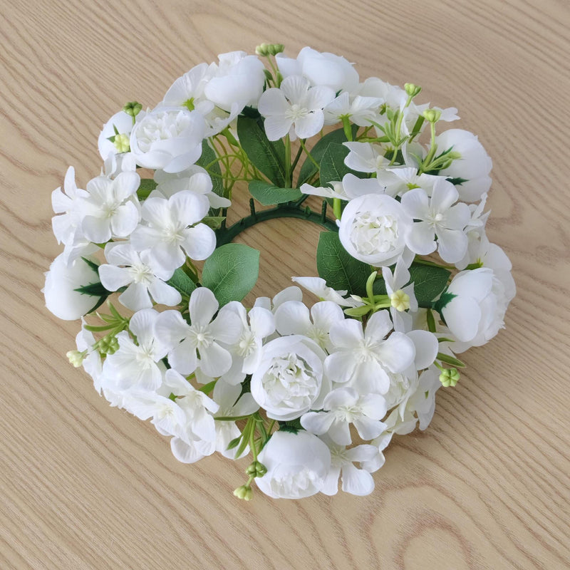 Wedding Peony & Wildflower Candle Ring - 9" Artificial Silk Floral Arrangement for Centerpieces, Boho Home Decor, DIY Events