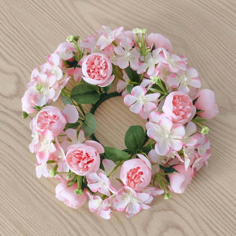 Wedding Peony & Wildflower Candle Ring - 9" Artificial Silk Floral Arrangement for Centerpieces, Boho Home Decor, DIY Events