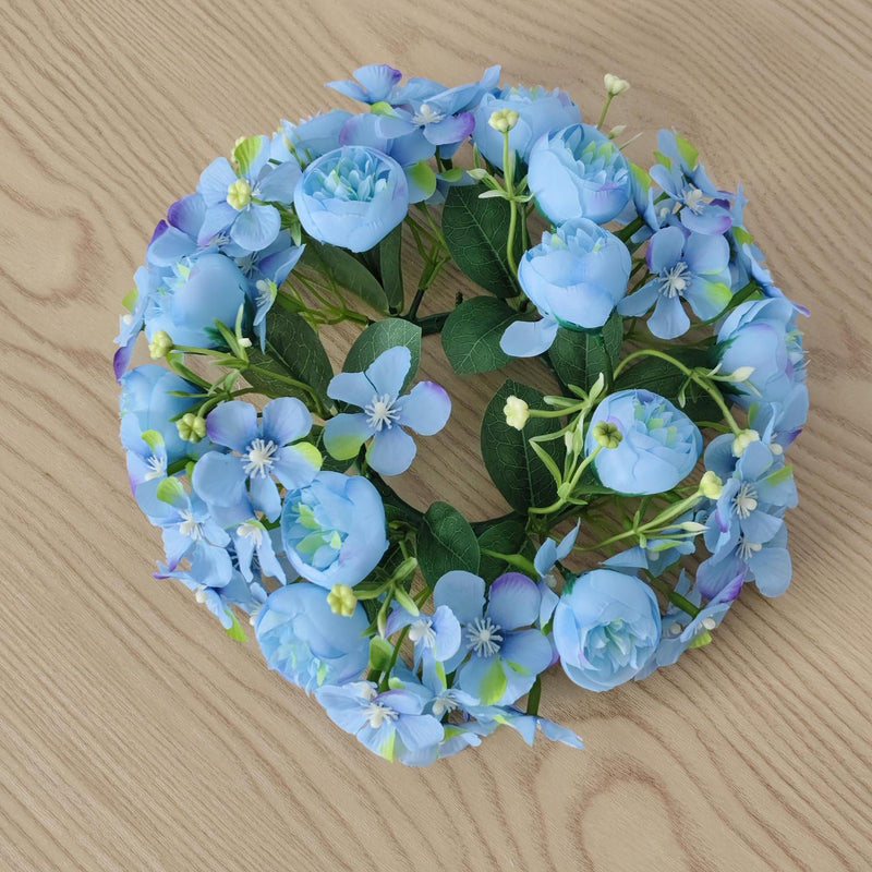 Wedding Peony & Wildflower Candle Ring - 9" Artificial Silk Floral Arrangement for Centerpieces, Boho Home Decor, DIY Events