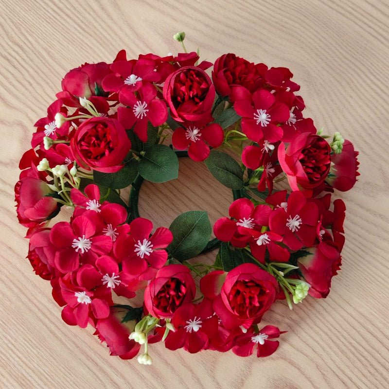 Wedding Peony & Wildflower Candle Ring - 9" Artificial Silk Floral Arrangement for Centerpieces, Boho Home Decor, DIY Events
