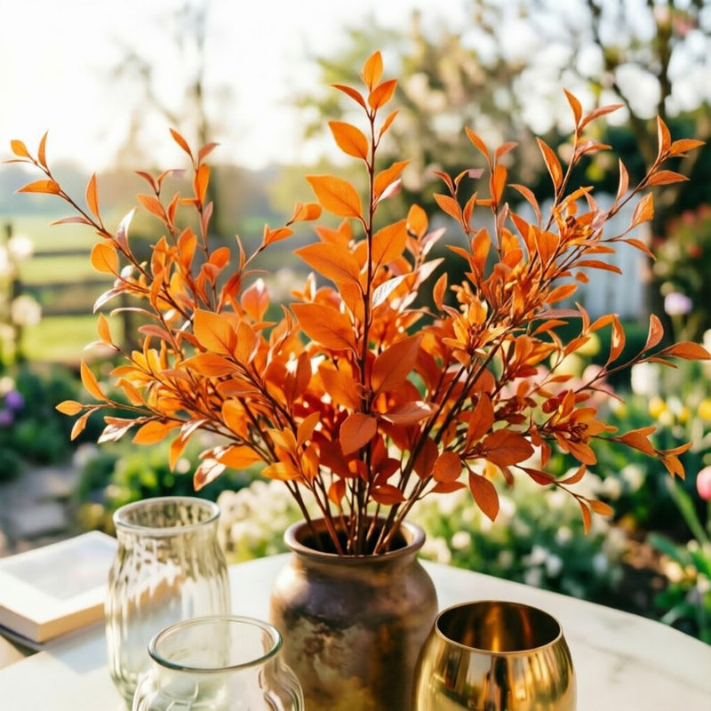 28" Realistic Silk Olive Branch with Fall Leaves - Faux Floral Stems for Wedding Centerpieces, Home Decor, Seasonal Arrangements