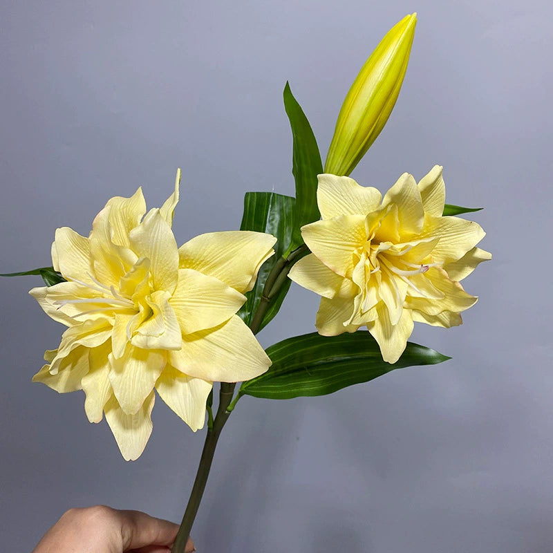 Realistic Double Bloom Artificial Lilies, 31" Soft-Touch PU Stem with 2 Flowers & Bud, 6" Flower Heads, Home Decor, Wedding Centerpieces, Floral Arrangements