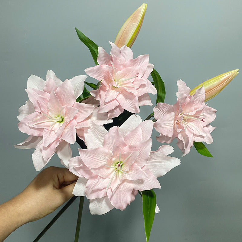 Realistic Double Bloom Artificial Lilies, 31" Soft-Touch PU Stem with 2 Flowers & Bud, 6" Flower Heads, Home Decor, Wedding Centerpieces, Floral Arrangements