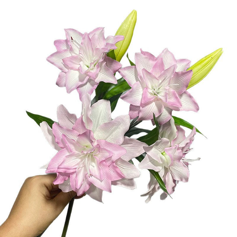 Realistic Double Bloom Artificial Lilies, 31" Soft-Touch PU Stem with 2 Flowers & Bud, 6" Flower Heads, Home Decor, Wedding Centerpieces, Floral Arrangements