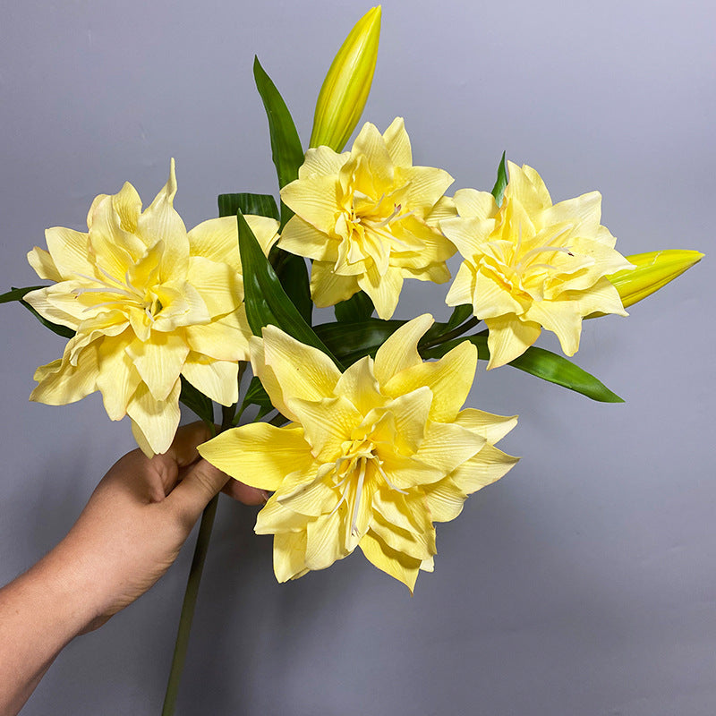 Realistic Double Bloom Artificial Lilies, 31" Soft-Touch PU Stem with 2 Flowers & Bud, 6" Flower Heads, Home Decor, Wedding Centerpieces, Floral Arrangements
