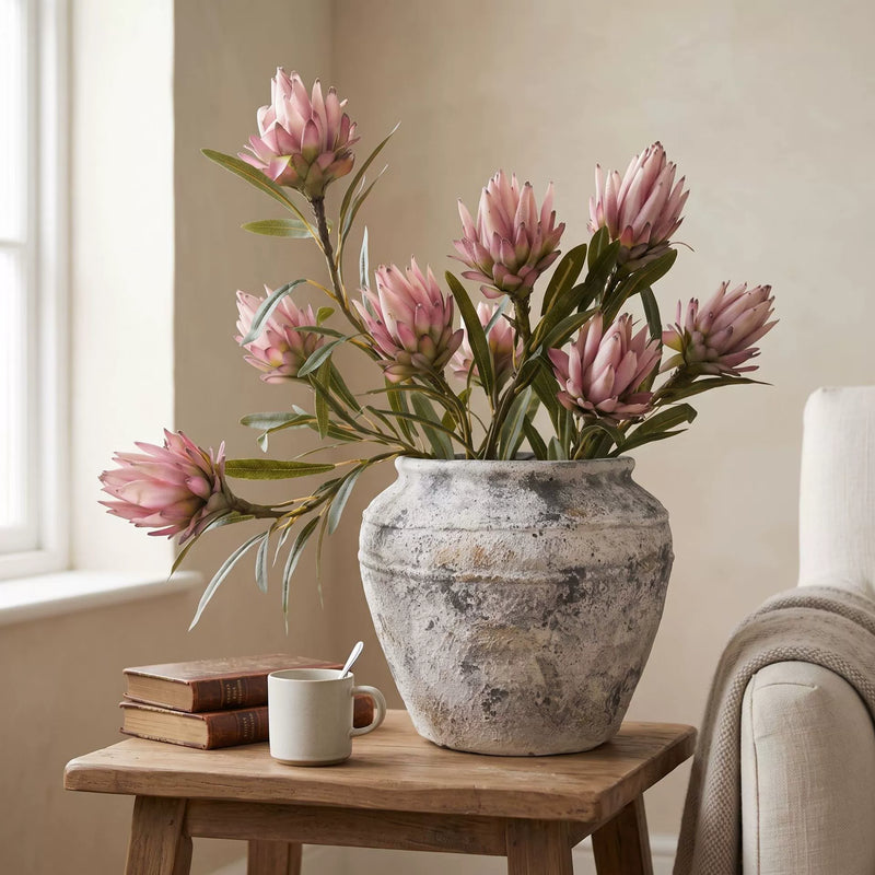 Artificial Protea Flower Stem, 25" Tall with 4.5" Bloom,  for Vase Arrangements, Wedding Centerpieces & Home Decor, Burgundy & Dusty Pink Options