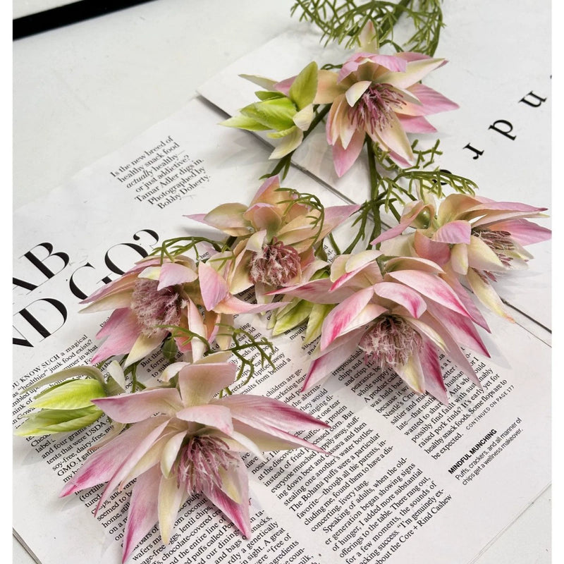 27" Realistic Snow Lotus Artificial Flowers, 6 Stems Bendable Stalk, Modern Home Decor, Wedding Centerpiece, DIY Floral Arrangement - Purple, Mint, Green, Pink, Rose