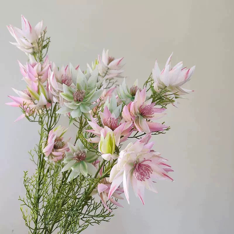 27" Realistic Snow Lotus Artificial Flowers, 6 Stems Bendable Stalk, Modern Home Decor, Wedding Centerpiece, DIY Floral Arrangement - Purple, Mint, Green, Pink, Rose
