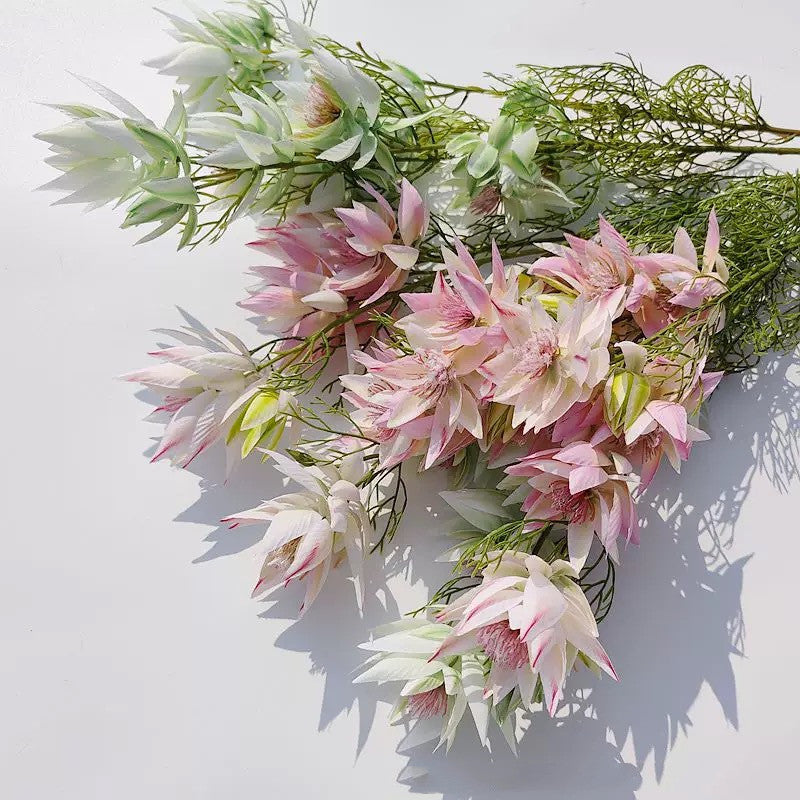 27" Realistic Snow Lotus Artificial Flowers, 6 Stems Bendable Stalk, Modern Home Decor, Wedding Centerpiece, DIY Floral Arrangement - Purple, Mint, Green, Pink, Rose